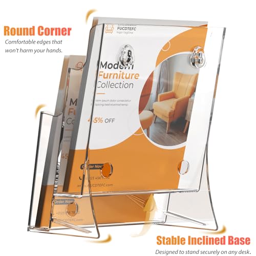 FUCDTEFC Acrylic Brochure Holder 8.5x11 & 4 x9 Inches, Clear 2 Tier Literature Magazine Stand Brochure Display Stand w Removable Divider Universal, Pamphlet Flyer Holder for Wall Mount or Countertop