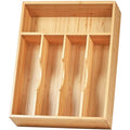 Umilife Kitchen Drawer Organizer, 10 Inch Silverware Utensil Tray Holder, Extra Deep, with Non-Slip Feet & Grooved Drawer Divider, 5 Slots Total Bamboo Wood Caddy for Flatware Cutlery Knives - size: 10 x 14 inch (5 Slots)