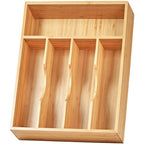 Umilife Kitchen Drawer Organizer, 10 Inch Silverware Utensil Tray Holder, Extra Deep, with Non-Slip Feet & Grooved Drawer Divider, 5 Slots Total Bamboo Wood Caddy for Flatware Cutlery Knives - size: 10 x 14 inch (5 Slots)