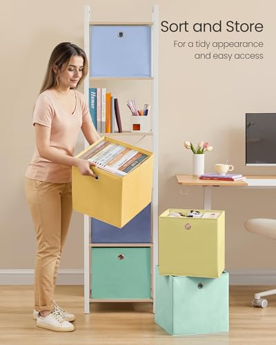 SONGMICS Storage Cubes, Set of 6 Odorless Foldable Storage Boxes, 13 x 13 x 13 Inches, Closet Organizers for Shelf, Rainbow Storage Bins, Colorful Fabric Bins for Bedroom, Living Room URFB233XA08 - color: Multi-color 2, size: L (13"L x 13"W x 13"H)
