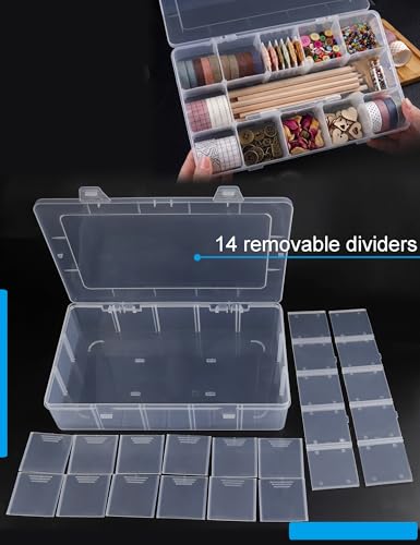 Hlotmeky Plastic Organizer Box with Dividers Bead Organizer 15 Large Grids Tackle box Organizer Clear Snackle Box Container