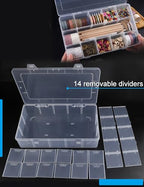 Hlotmeky Plastic Organizer Box with Dividers Bead Organizer 15 Large Grids Tackle box Organizer Clear Snackle Box Container