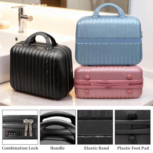 14 Inch Makeup Train Case with Lock Hard Shell Cosmetic Travel Case w Elastic Strap, ABS Portable Toiletry Bag for Toiletries Make up Storage Case for Women Adult - color: Black, size: 14 Inch