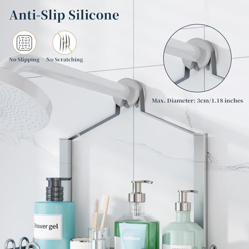 Consumest Shower Caddy Hanging – Rustproof Over Shower Head Hanger with Soap Holder and Hooks, Anti-Slip Shower Shelves for Storage, Bathroom Organizer for Apartment, Dorm, Silver - color: Silver, size: 3 Tier-Shower Head