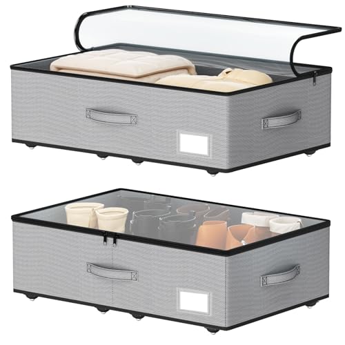 EE-RoomWorld Under Bed Storage with Wheels, No Assemble Required 7.5 inches height Under Bed Storage bins,Large capacity Rolling Underbed Shoe Storage containers，dorm underbed storage drawers - color: Grey, size: 7.5 inch height
