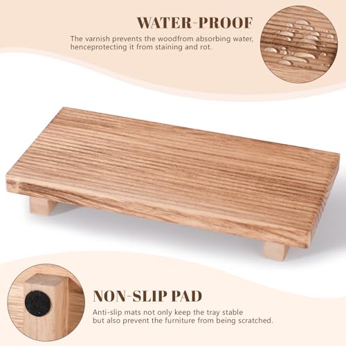 Bathroom Tray Farmhouse Decor Pedestal Stand Wood Riser Display Kitchen Accessories Soap Holder for Sink, Counter, Vanity, 11 * 5.5 Brown - color: Brown, size: 11" x 5.5" x 1.6"