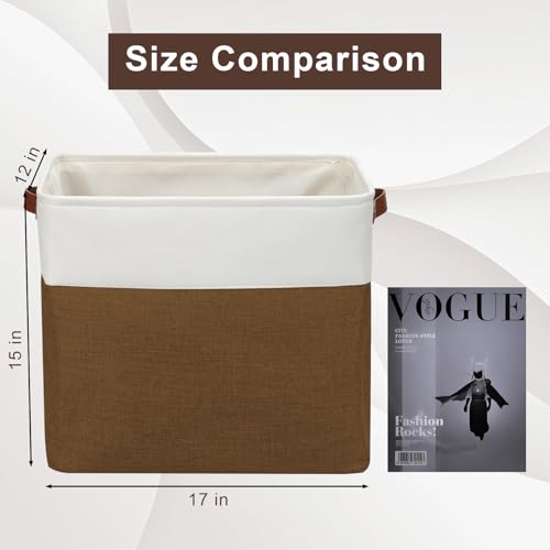 Bagnizer Large Fabric Storage Baskets | 50L Storage Bins, Decorative Linen Closet Baskets with Handles for Organizing, Shelf, Toys, Clothes, Home, Office, Nursery, 17x12x15Inches (Brown&White) - color: Brown / Off-White, size: Extra Large -17"x12"x15"