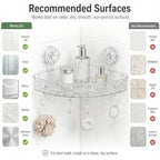 Corner Shower Caddy with Strong Suction Cups, No-Drill 90° Corner Shower Organizer with Hooks, Removable Wall Mounted Shelf for Tile, Glass & Metal (White/Clear)