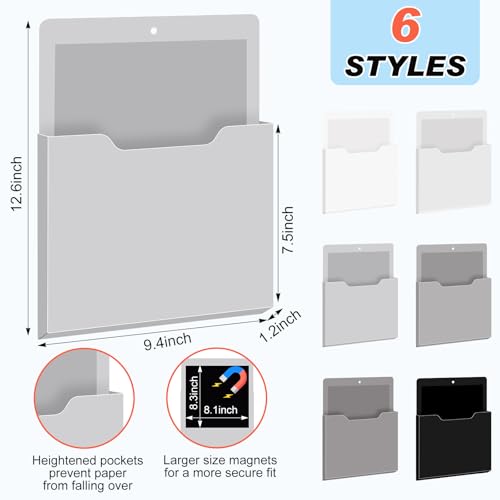 Fuutreo 6 Pcs Magnetic Wall File Organizer Magnetic Wall File Holder Refrigerator Magazine Holder for Mail Letters Paper(Achromatic Colors,Vertical-large) - color: Achromatic Colors, size: Vertical-Large