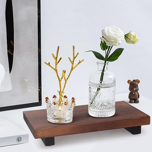Small Kitchen Sink Soap Tray for Counter Bathroom Vanity Tray Wooden Risers for Kitchen Countertop Decor Dish Soap Dispenser Farmhouse Wood Pedestal Bathroom Organizer Accessories Decorative Trays - color: Brown, size: 8.6" x 4" x 1.6"