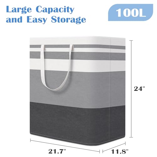 BlissTotes 3-Pack Laundry Basket, Freestanding＆Waterproof Laundry Hamper, Collapsible Tall Clothes Hamper with Easy Carry Handles for Clothes, Towels in the Family and Dorm,Gradient Grey,100L - color: Grey, size: 100L