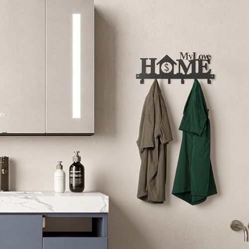 Key Holder Wall Mounted with Screws and Anchors, Black Multifunctional Key Hanger with 6 Hooks, Entryway Front Door Kitchen Hallway Garage Office - color: Home-4 Black