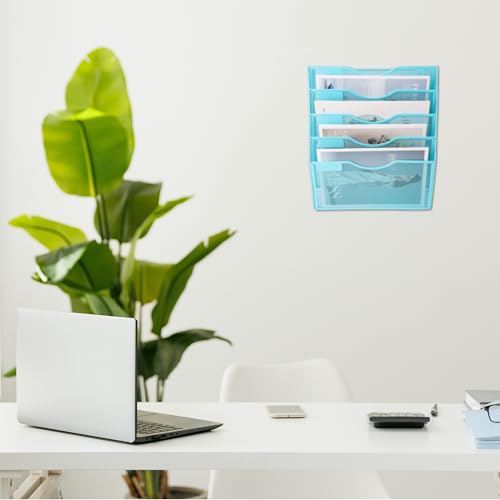EASEPRES 5 Pocket Mesh Hanging Wall File Organizer, Wall Mounted Mail Paper Document Folder Holder, Clipboard Storage Organization Magazine Rack with Nametag Label for Office Home School, Blue - color: Blue, size: 5 Tier