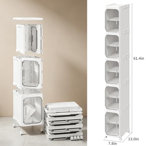 LXLXXL 5-Tier Narrow Storage Cabinet Slim Bathroom Storage Cabinet with Movable Wheels Tall Bathroom Organizer Skinny Cabinet for Small Spaces, White - color: White, size: 5-Tier