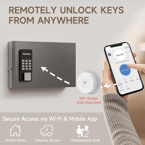 WeHere 16-Key Key Lock Box Wall Mount – Smart Key Cabinet with App, Keypad, Bluetooth & WiFi Unlock (Sold Separately), Key Organizer for Home, Access Log Tracking Key Management for Small Office - size: 16 Key Box (Smart)