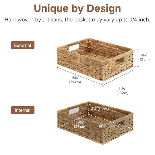 StorageWorks Pantry Baskets, Wicker Storage Baskets for Organizing, Shelves, Pantry Organizers and Storage, Water Hyacinth, 15½"L x 11¾"W x 4 ¾"H - color: Natural (Water Hyacinth), size: 15½"L x 11¾"W x 4 ¾"H