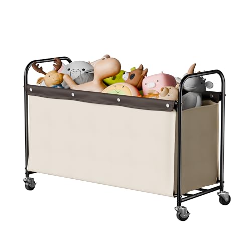StorageWorks Toy Box with Wheels for Kids, 135L Large Toy Storage Chest and Organizer, 23" Metal Toybox with 360° Swivel Wheels for Bedroom, Kids Room, Stuffed Animal Storage, Beige - color: Beige, size: 33"Lx13"Wx23¼"H