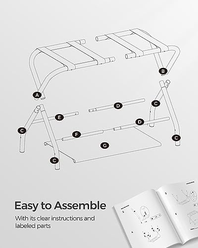 SONGMICS Luggage Racks, Set of 2, Suitcase Stand with Fabric Storage Shelf, for Guest Room, Bedroom, Hotel, Foldable, Holds up to 110 lb, 27.2 x 15 x 20.5 Inches, Slate Gray URLR002G02 - color: Slate Gray, style: with Shelf