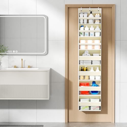 Mefirt Over The Door Organizer, 7 Tier Door Hanging Organizers with 7 Large Pockets 12 Side Pockets, Behind Door Storage Hanging Shelves for Closet Bathroom Bedroom Nursery - color: Beige, size: 7-Tier