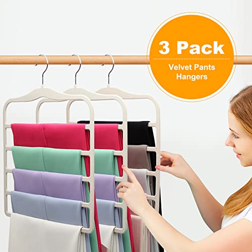 Closet Organizers and Storage,3 Pack Velvet Pants-Hangers-Space-Saving,Non Silp 5 Tier Scarf Jeans Closet Organizer,Dorm Room Essentials for College Students Girls Boys Guys,Organization and Storage - color: Ivory White