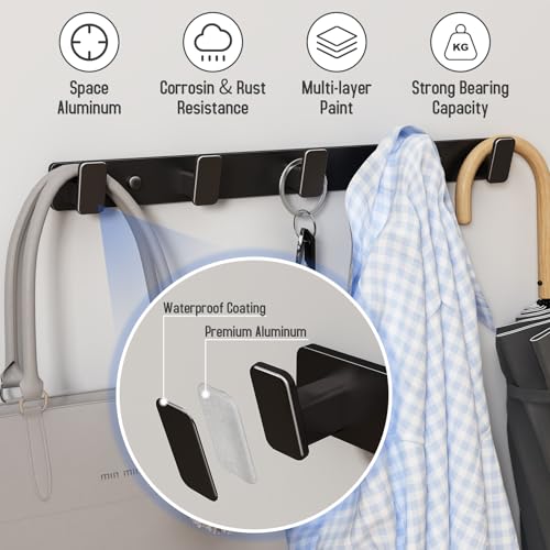 Coat Hook Wall Rack Hanger - Double Coat Rack with 5 Hooks Wall Hooks for Hanging Hat Key Bag Towel Wall Mount Coat Rack, Black 2 Packs - color: Black, size: Rectangle 5 Hooks 2 Packs