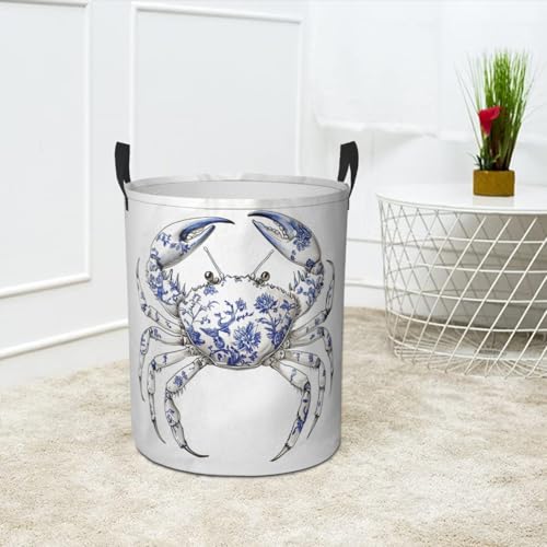 Chinoiserie Crab Laundry Basket Foldable Laundry Hamper with Handles Clothes Storage Bin for Household Bedroom Bathroom Dorms 17.3"x13.6" - color: Chinoiserie Crab
