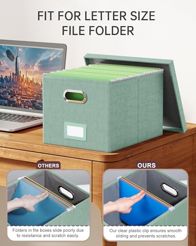 Oterri File Organizer, File Box, File Cabinet for Letter File Folder Storage, Portable Storage Bins with Lids for Office/Decor/Home,Document Organizer, 1 Pack,Green-Box Only - color: Green, size: 1 pack