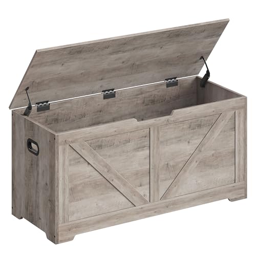 VASAGLE Storage Chest, Storage Trunk with 2 Safety Hinges, Storage Bench, Shoe Bench, Farmhouse Style, 15.7 x 39.4 x 18.1 Inches, for Entryway, Bedroom, Living Room, Heather Greige ULSB060K03 - color: Heather Greige, size: 39.4"W x 18.1"H, style: Farmhous