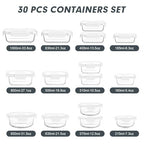 VERONES 30 Pieces Glass Meal Prep Containers Set, Stackable Food Storage Containers with Lids-Airtight Glass Lunch Containers，for Microwave, Oven, Freezer & Dishwasher,White - color: White
