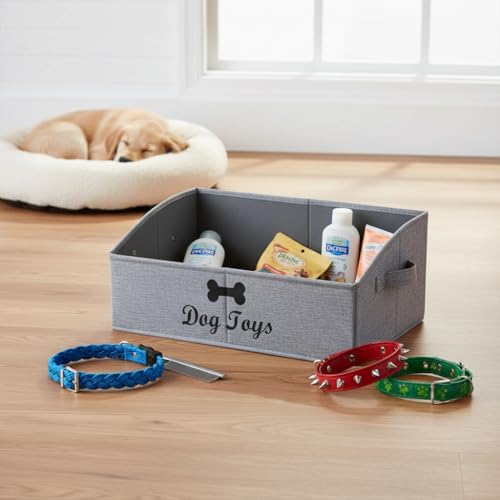 Morezi Linen-cotton blend dog toy basket and dog toy box, dog toy basket storage - Perfect for organizing pet toys, blankets, leashes, chew toys - Snow Grey - Dog - color: Dog Snow Grey