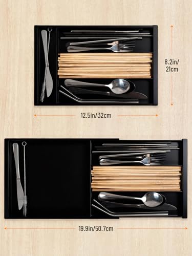 Silverware Drawer Organizer Tray, Adjustable Small Utensil Holder for Spoon and Fork, Expandable Flatware Cutlery Tray for Kitchen Drawers (Black) - color: Black