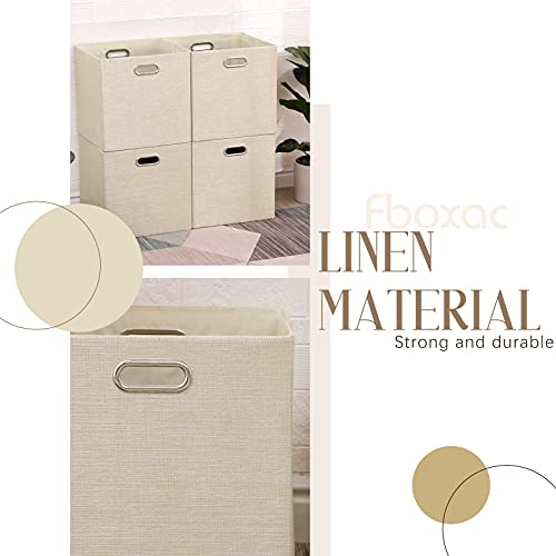 Cube Storage Bins 13×13 Inch Linen Foldable Box with Handles, Collapsible Organization Basket Set of 4 Large Capacity Drawer for Closet Shelf Cabinet Bookcase Bedroom, Beige - color: Beige