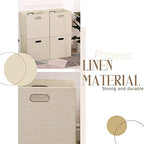 Cube Storage Bins 13×13 Inch Linen Foldable Box with Handles, Collapsible Organization Basket Set of 4 Large Capacity Drawer for Closet Shelf Cabinet Bookcase Bedroom, Beige - color: Beige
