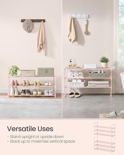SONGMICS Shoe Rack, 3-Tier Shoe Organizer, Metal Storage Shelf, Upright or Upside Down, for 16-20 Pairs, Stackable, for Entryway, 11.8 x 36.2 x 21.7 Inches, Jelly Pink ULSA303S01 - color: Jelly Pink, size: 3 Tiers (36.2"W)