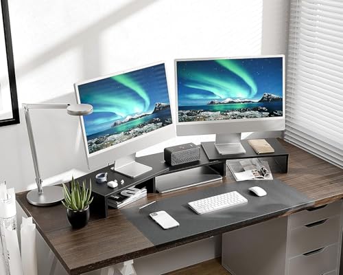 FITUEYES Dual Monitor Stand – 3 Shelf Computer Monitor Riser, Wood Desktop Stand with Adjustable Length and Angle, Desk Accessories, Office Supplies Medium Black,DT108001WB - color: Black