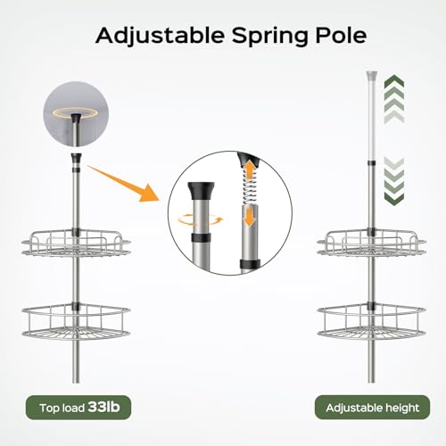 HAMITOR Corner Shower Caddy Tension Pole: 4-Tier Rust-Resistant Adjustable Bathroom Organizer Shelves - 47-121 Inch No-Drill Quick Installation - Space-Saving Storage for Renters Family - Silver Gray - color: Silver Gray