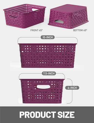 WYT 6-Pack Plastic Small Shelf Storage Weave Baskets Organizing for Cabinets and Pantries, Deep Purple - color: Deep Purple, size: 6-Pack