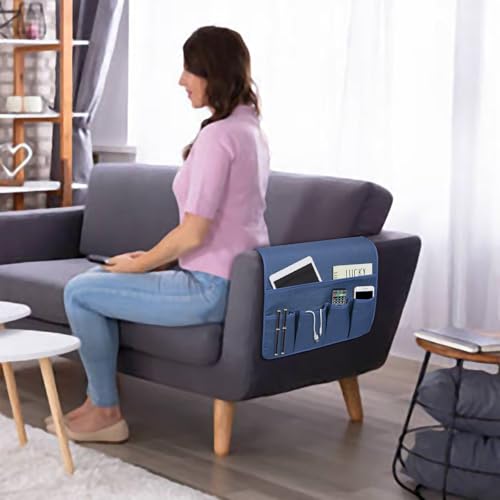 NB Sofa Armrest Organize Remote Holder Bedside Caddy Organizer With 5 Pockets，Non-Slip Couch Remote Control Holder Couch Armchair Caddy Accessories (Blue, 35''X18'') - color: Blue, size: 35''x18''