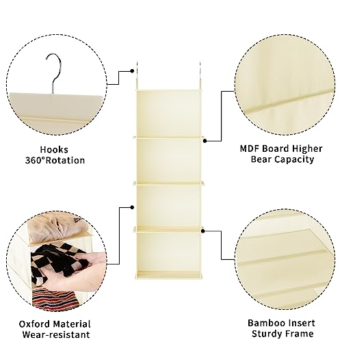 YOUDENOVA Hanging Closet Organizer, 4-Shelf Closet Hanging Shelves, Beige - color: Beige, size: 4-Tier
