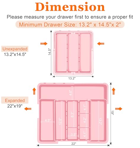 Spaclear Large Utensil Drawer Organizer Expandable Silverware Organizer for Kitchen Drawer Adjustable Cooking Utensil Holder Cutlery Flatware Tray Spatula Tools Gadgets Storage Dividers Plastic Pink - color: Pink