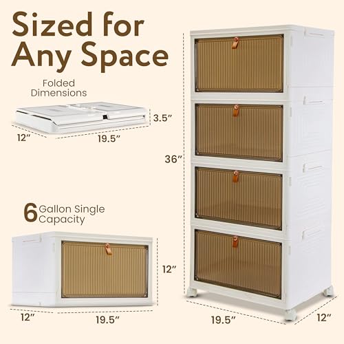 Quik Box Sport 6 Gallon 4 tier Stackable Storage Bins with Magnetic Door, Collapsible Organizer Foldable Container, for Bedroom Living Room Neat, Tidy Dorms and Organized Homes, Boxes