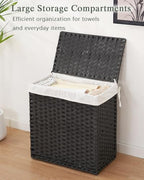 SETVSON Laundry Hamper with Lid Wicker Laundry Basket 112 L (29.6 Gal) Laundry Hampers Handwoven Rattan Clothes Hamper with Handles 3 Removable Liner Bag, 6 Mesh Bags for Bathroom Bedroom Black - color: Black, size: 29.6 Gal