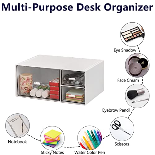 Desk Organizer Stackable Storage Drawers with 3 Compartments Stackable Drawers Great for Desk Storage, Makeup Storage Bathroom Organization Accessories Etc (White) - size: 9*6.5*4inch - 3 Compartment