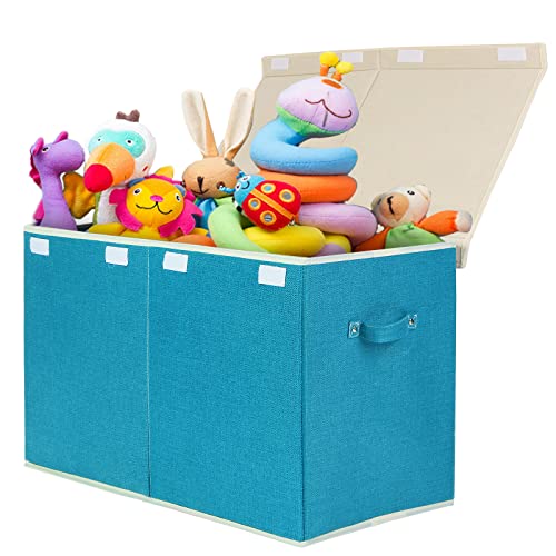 popoly Large Toy Box Chest Storage with Flip-Top Lid, Collapsible Toy Bin Storage Organizer for Boys, Kids, Girls, Toys, Playroom Organizers, 25"x13" x16"(Linen Teal) - color: Large Teal