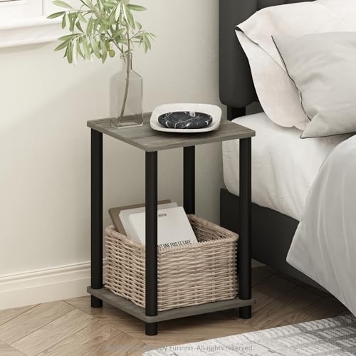 Furinno Turn-N-Tube Night Stand, 2-Tier Open Shelf Design Nightstand, Toolless Bedside Table, End Table, Side Table, for Bedroom, Closet, Dorm, French Oak - color: French Oak/Black, size: 2-Tier, Round Tubes, style: 1-Pack
