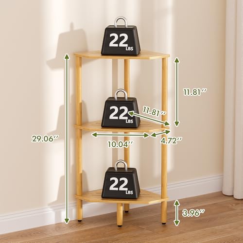3 Tier Bamboo Corner Shelf, Storage Stand with Adjustable Feet, Small Space Corner Bookcase, Outdoor Plant Stand, Space-Saving Organizer for Bathroom Kitchen Living Room - size: 3 Tier