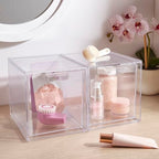 STORi Audrey Stackable Bin Clear Plastic Organizer Drawers | 2 Piece Set | Organize Cosmetics and Beauty Supplies on a Vanity | Made in USA - size: 6.75" Tall Set