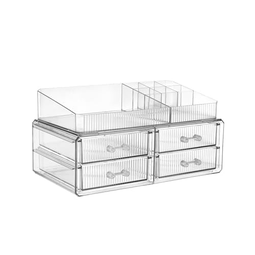 ZHIAI stackable storage drawer, transparent cosmetics storage box, cosmetics and beauty products storage organizer, suitable for makeup room, bathroom, storage room, home - color: 4 short draws