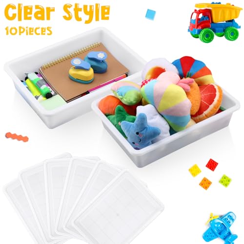 Hoteam 10 Pcs Flat Storage Organizer Tray Bin Paper Tray for Classroom Plastic Stackable File Organizer for School Office Teacher Book Organization(White,13.78 x 9.84 x 3.15 Inch) - color: White, size: 13.78 x 9.84 x 3.15 Inch