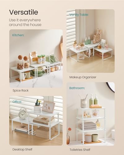 SONGMICS Cabinet Organizer Shelf, Set of 3 Kitchen Counter Shelves, Kitchen Storage, Spice Rack, Stackable, Expandable, Snow White and Matte White UKCS220W01 - color: Snow White + Matte White